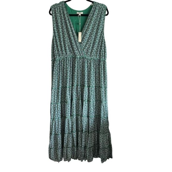 Max Studio Dress 2XL Plus Midi Tiered Sleeveless Floral Boho Green - Picture 2 of 6